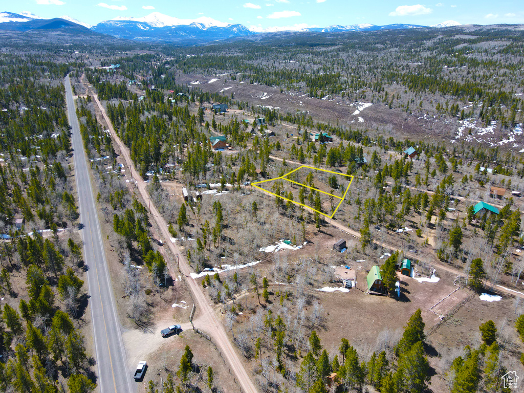 Drone / aerial view featuring a mountain view