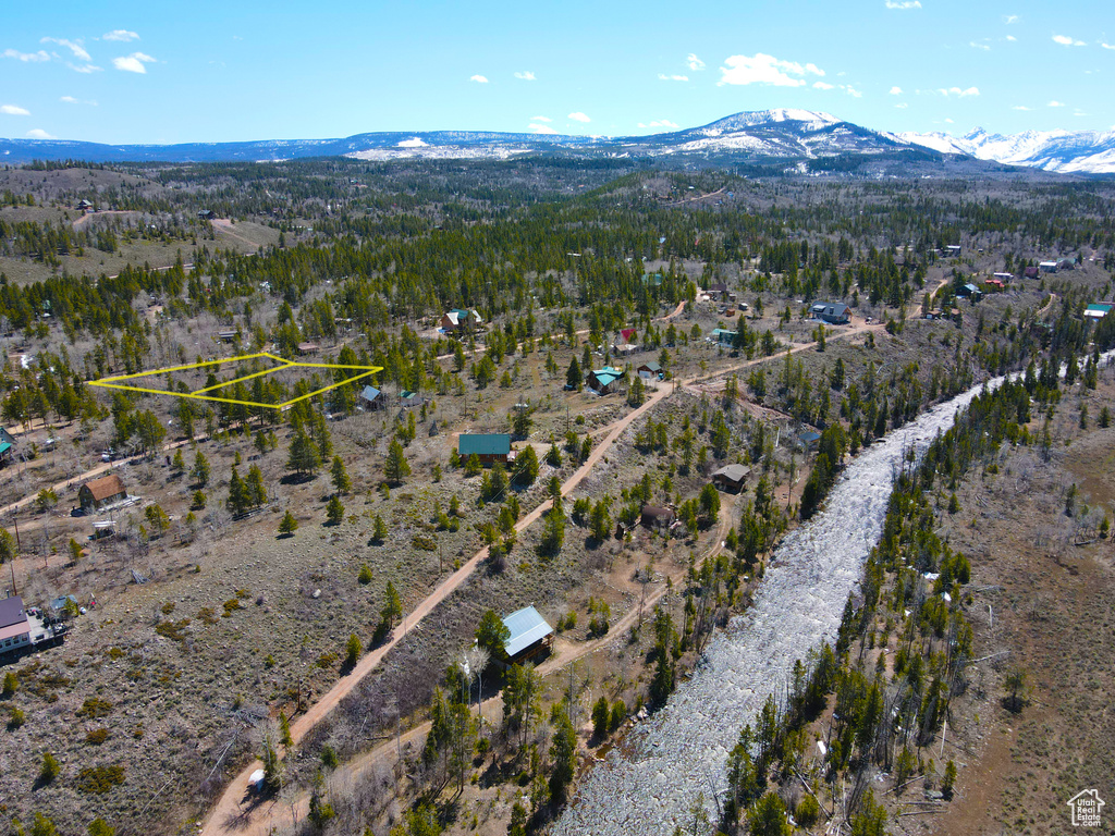 Drone / aerial view featuring a mountain view