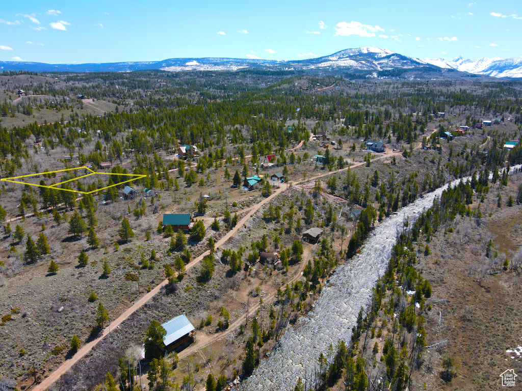 Aerial view featuring a mountain view