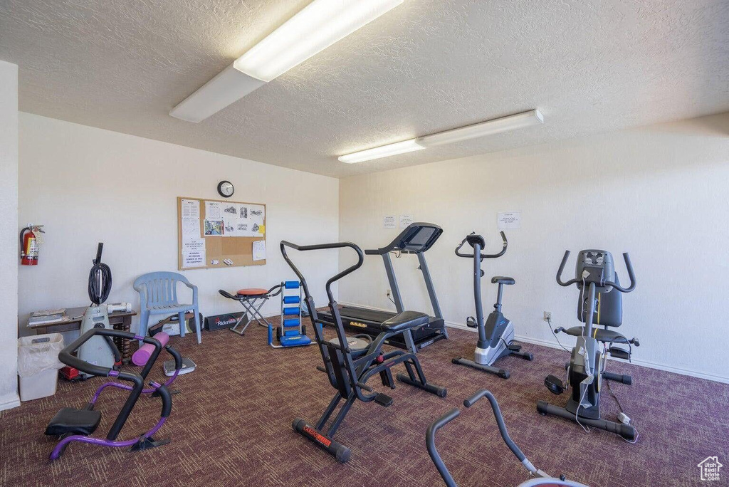 Workout area with a textured ceiling