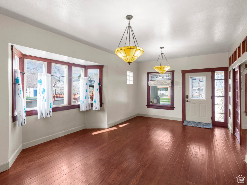 Foyer featuring wood-type flooring, a wealth of natural light, and baseboards