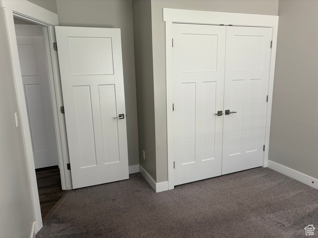 Unfurnished bedroom with carpet floors and a closet