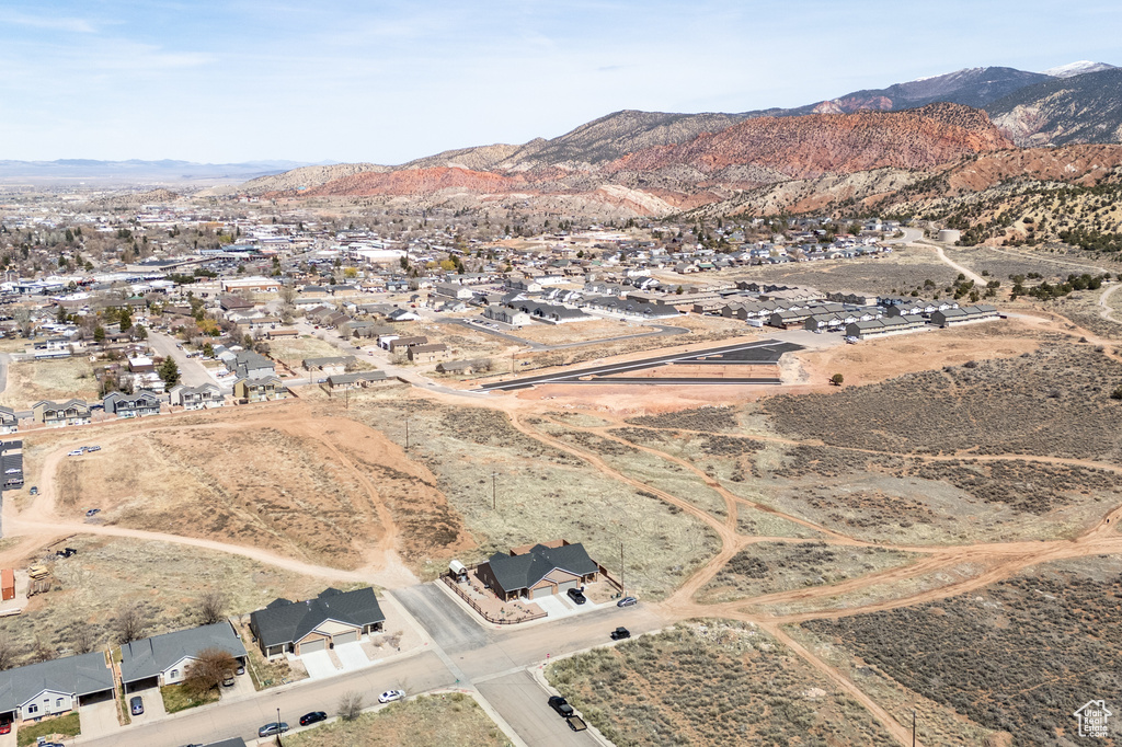 Drone / aerial view featuring a residential view and a mountain view