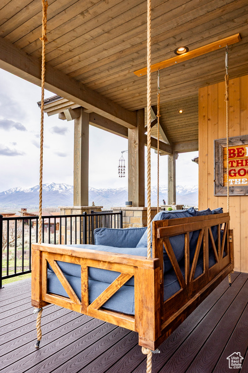 Wooden deck with a mountain view