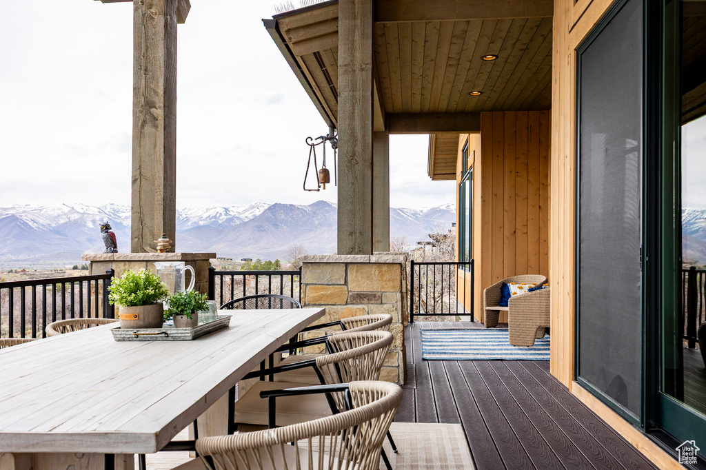 Deck featuring a mountain view
