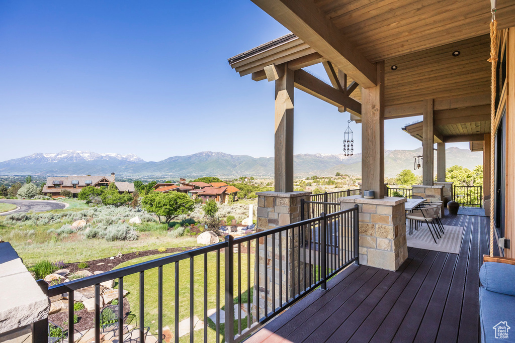 Wooden terrace with a mountain view