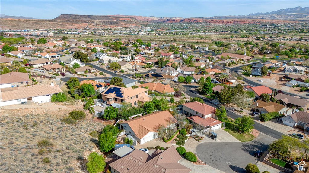 Drone / aerial view with a mountain view and a residential view