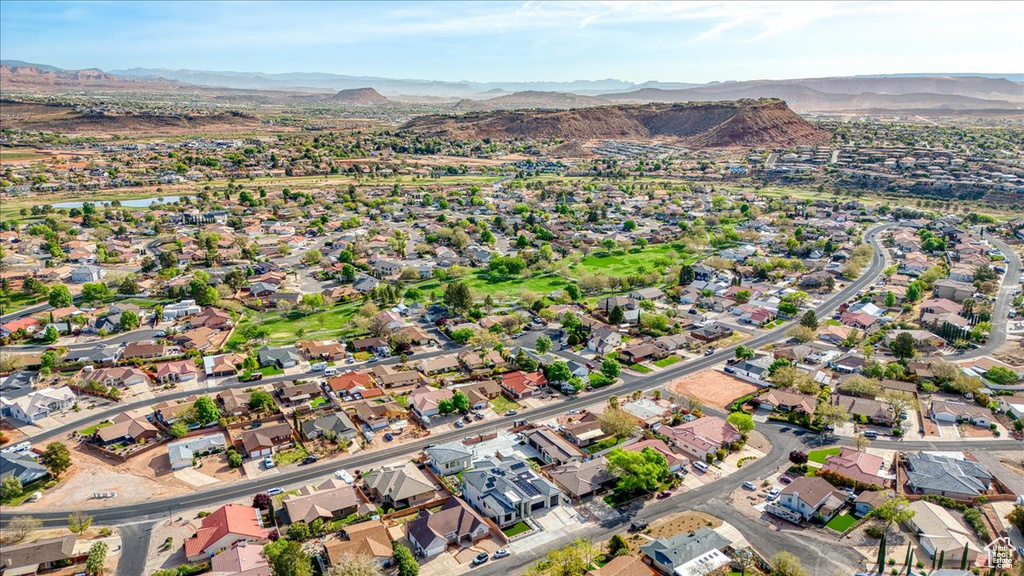 Bird's eye view featuring a mountain view and a residential view