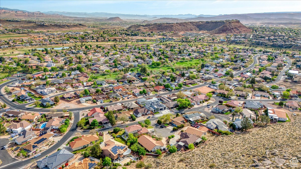 Aerial view with a residential view and a mountain view