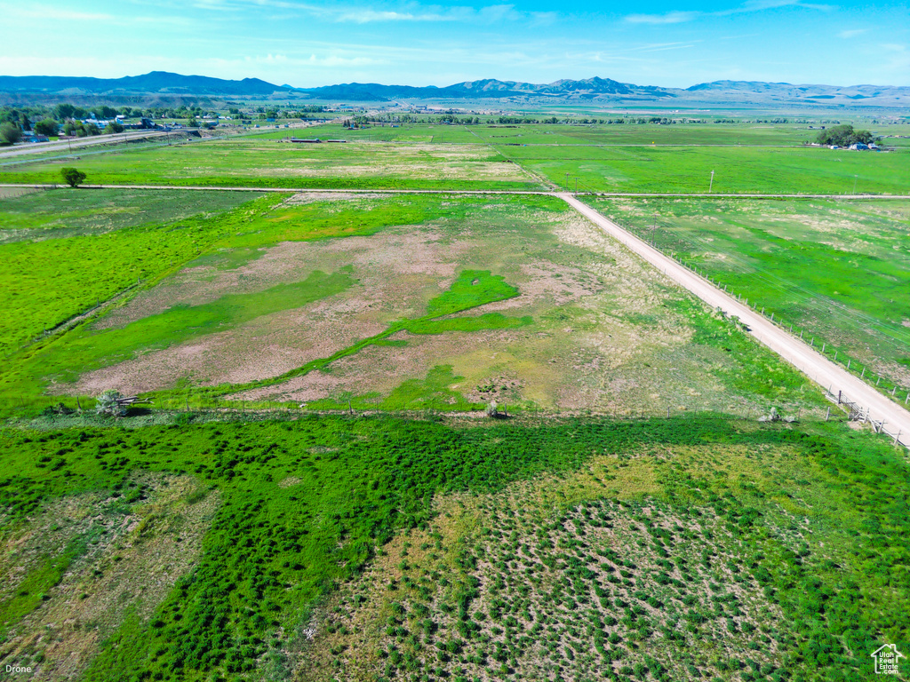 Overview of rural landscape featuring mountains