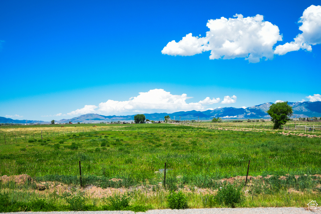 Mountain view with rural landscape and agricultural land