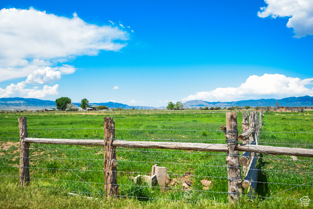 View of yard featuring a rural view and a mountain view