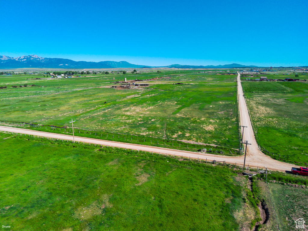 Mountain view with rural landscape and agricultural land