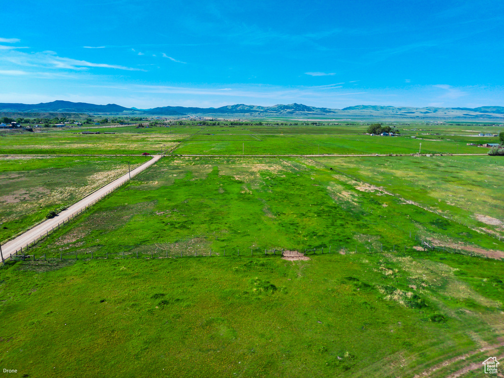 Overview of rural landscape featuring mountains