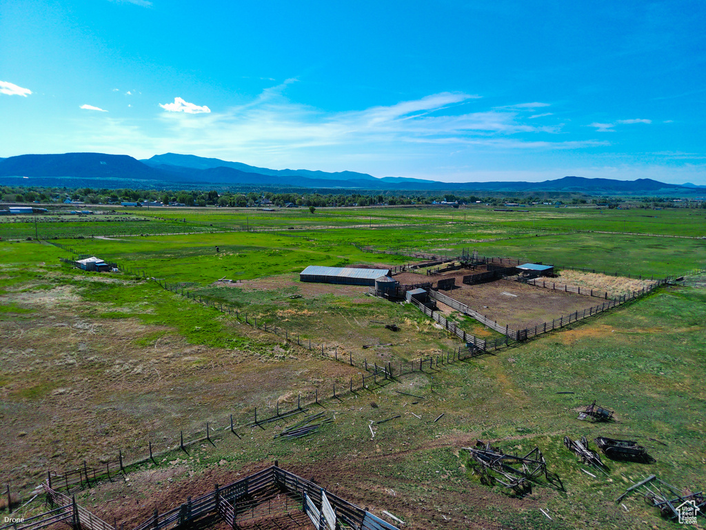 Mountain view with rural landscape and agricultural land