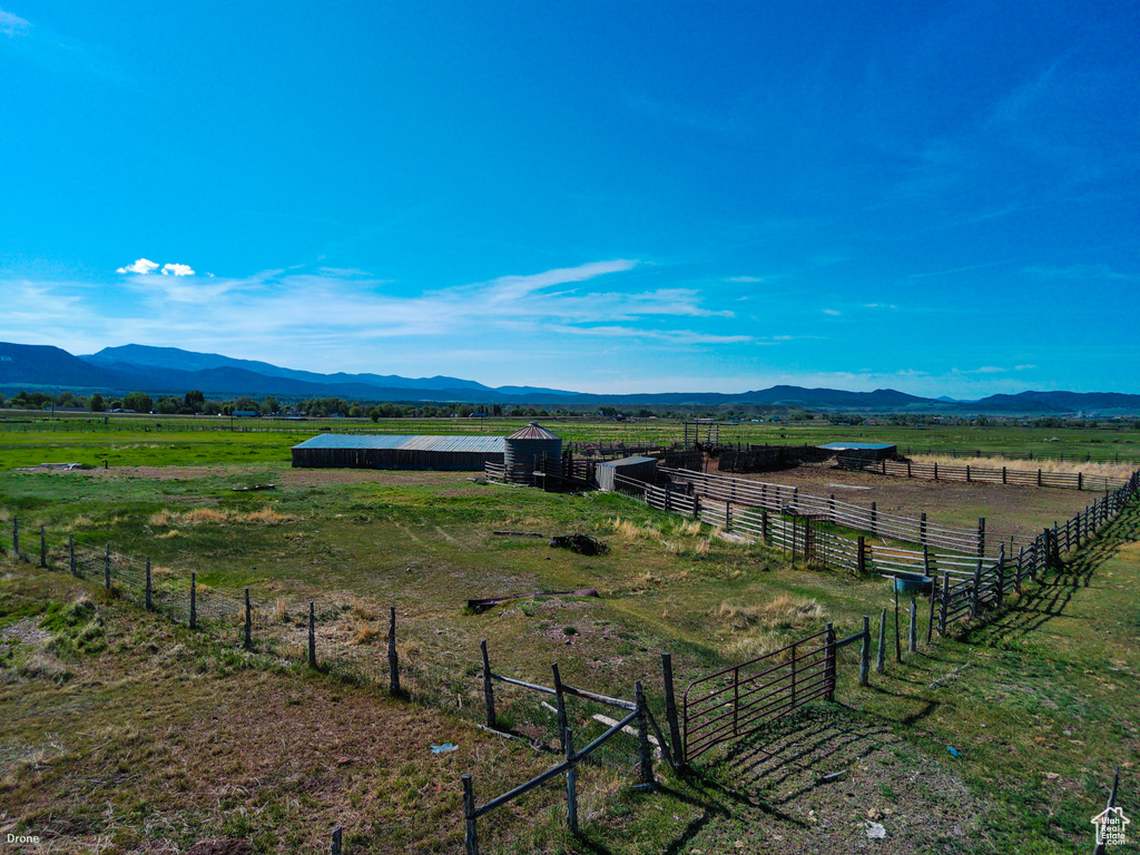 View of mountain background with rural landscape and a pastoral area