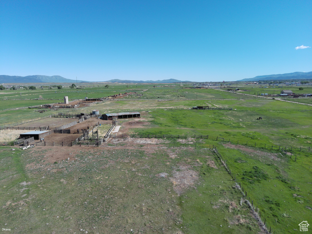 Mountain view with rural landscape and agricultural land