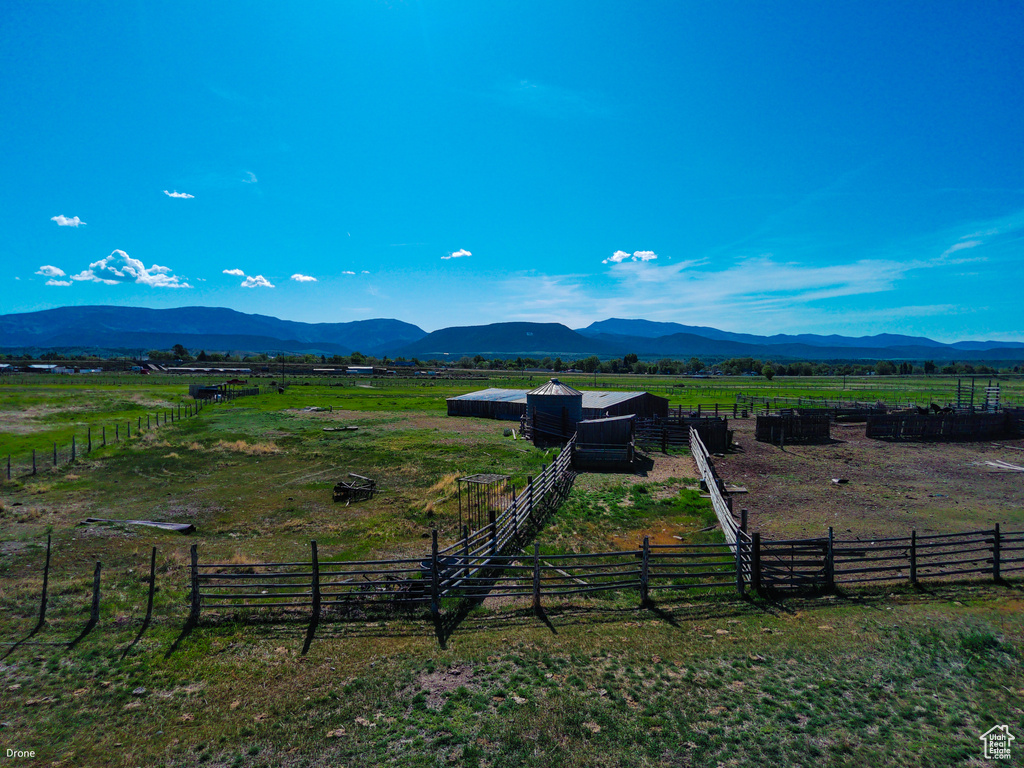 View of mountain background with rural landscape and a pastoral area
