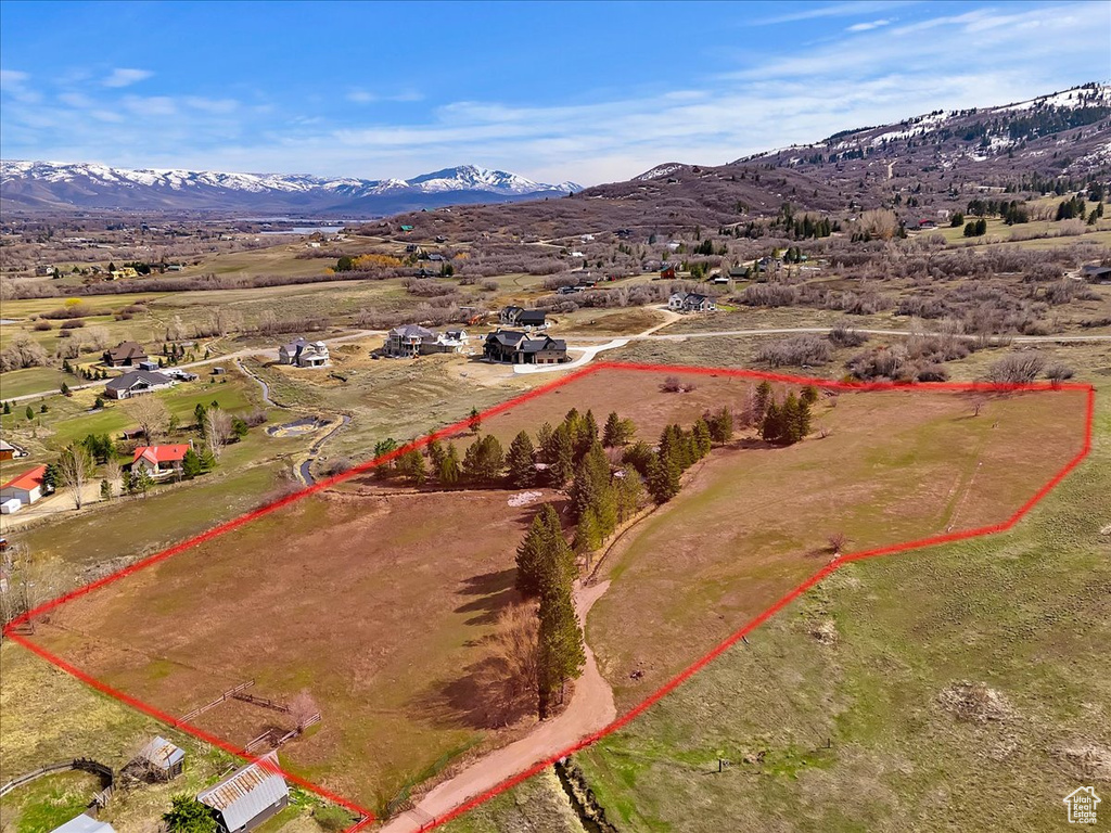 Aerial view featuring a mountain view and a rural view