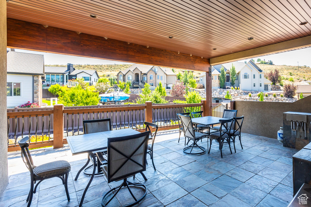 View of patio / terrace with outdoor dining space and a residential view