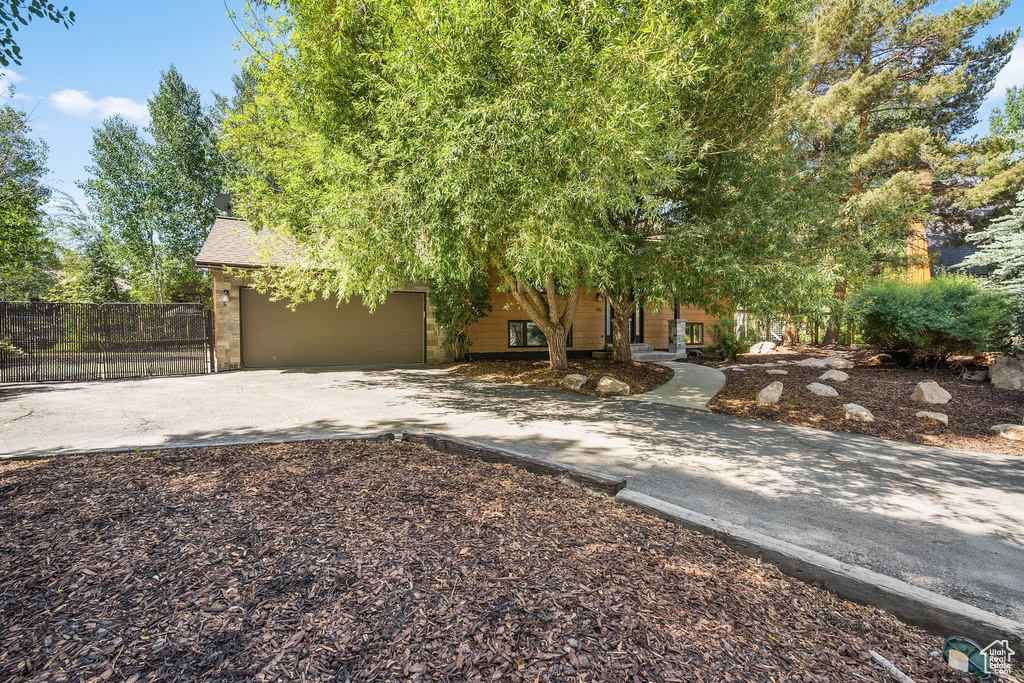 View of yard featuring concrete driveway and an attached garage