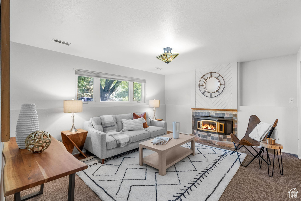 Living area featuring a fireplace
