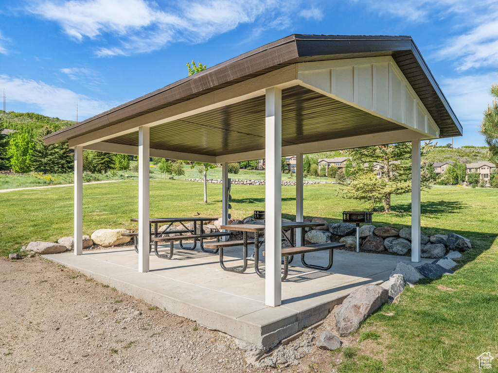 Surrounding community featuring a yard, a patio, and a gazebo