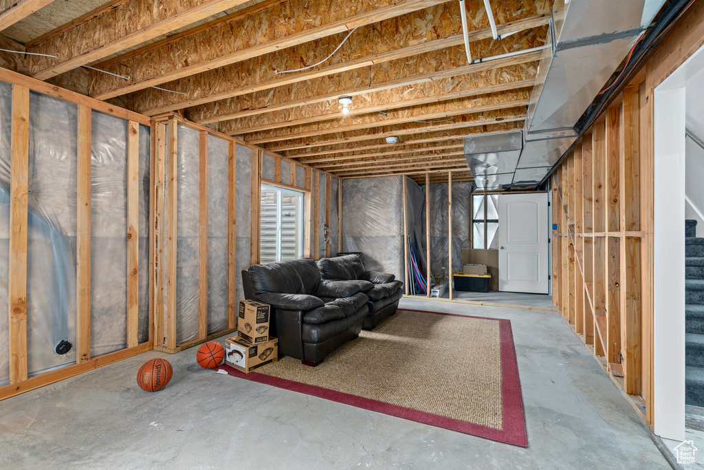 Below grade area featuring stairs