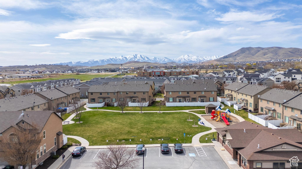 Bird's eye view with a mountain view and a residential view
