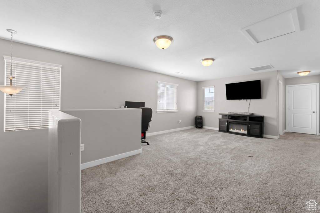 Interior space featuring baseboards and carpet