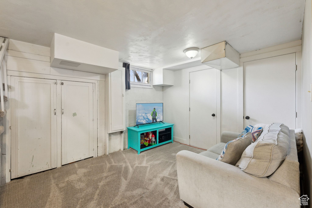 Interior space featuring carpet floors