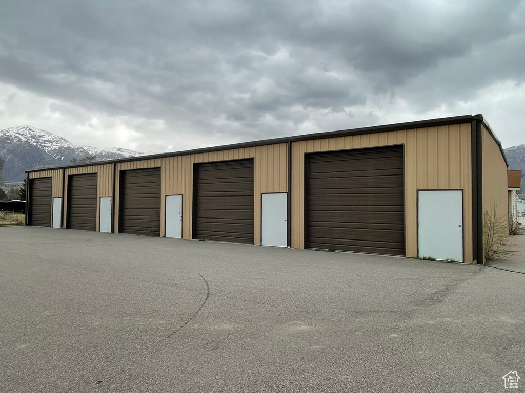 Garage with a mountain view