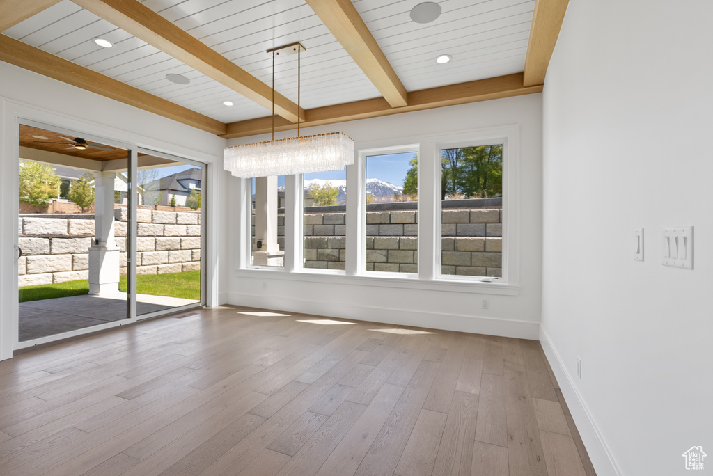 Interior space with beam ceiling