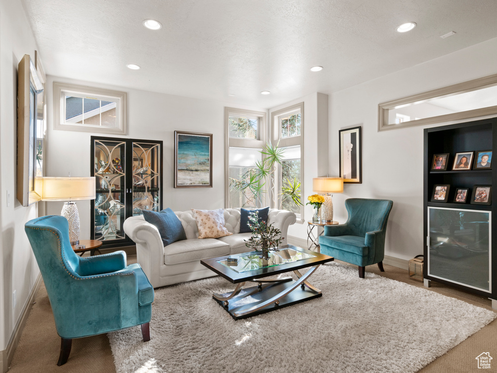 Living area with baseboards and recessed lighting