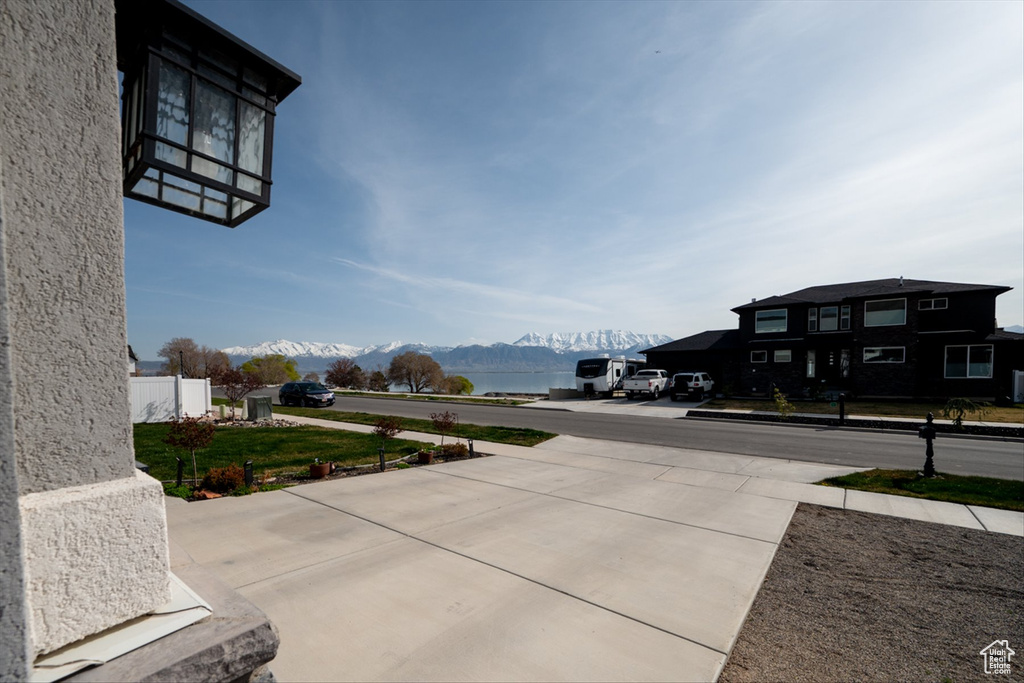 Exterior space featuring a mountain view