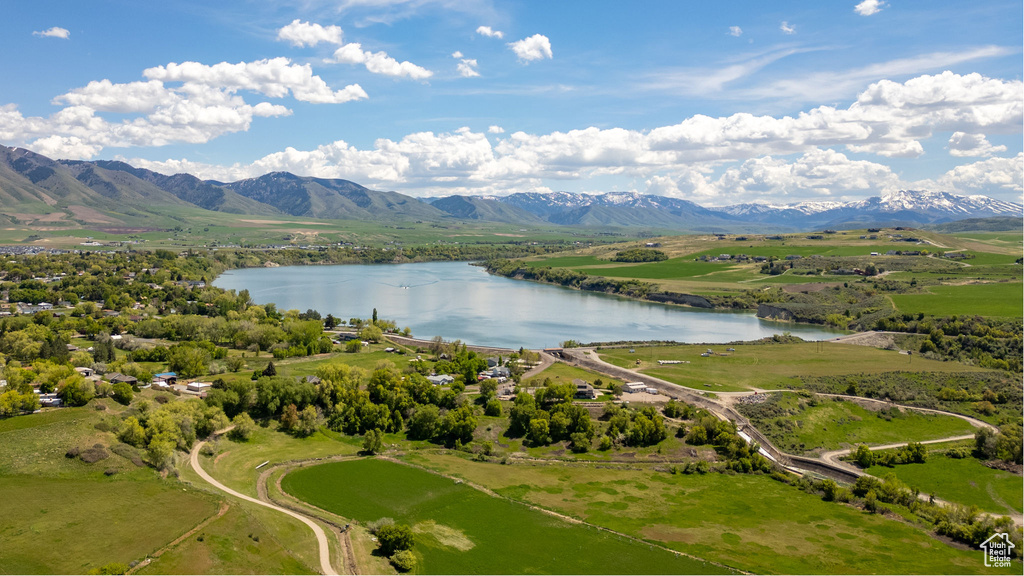 Aerial view of a water and mountain view