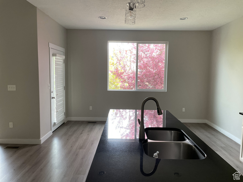 Kitchen featuring baseboards, visible vents, a sink, and light wood-style floors