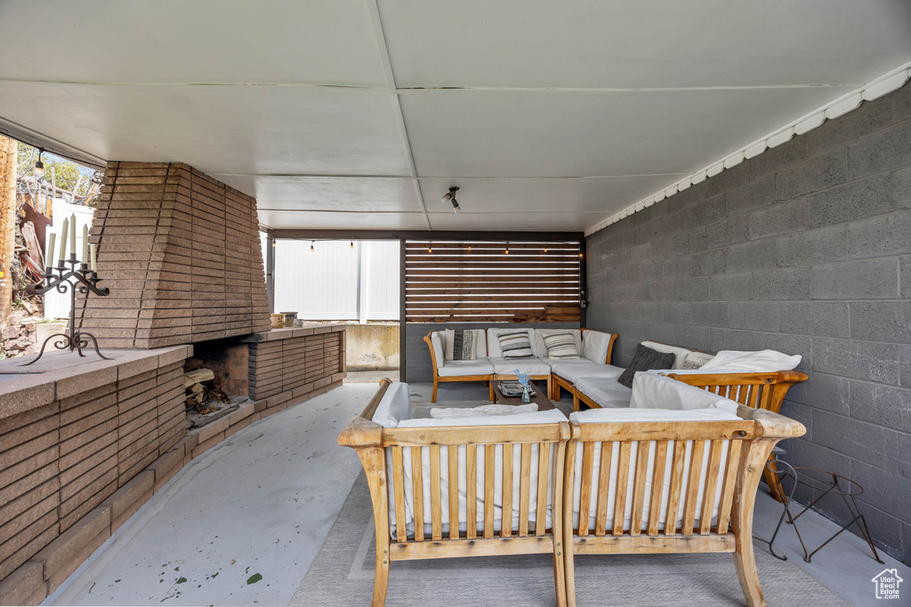 View of patio with outdoor lounge area