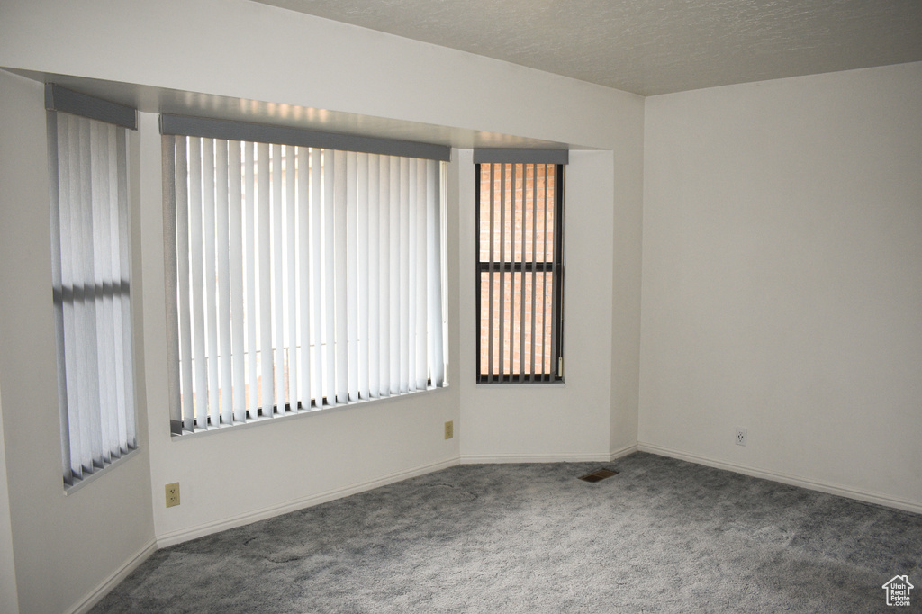 Unfurnished room featuring carpet and a textured ceiling