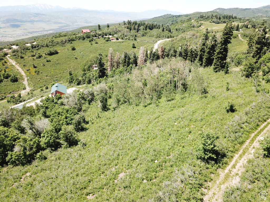 Drone / aerial view featuring a mountain view