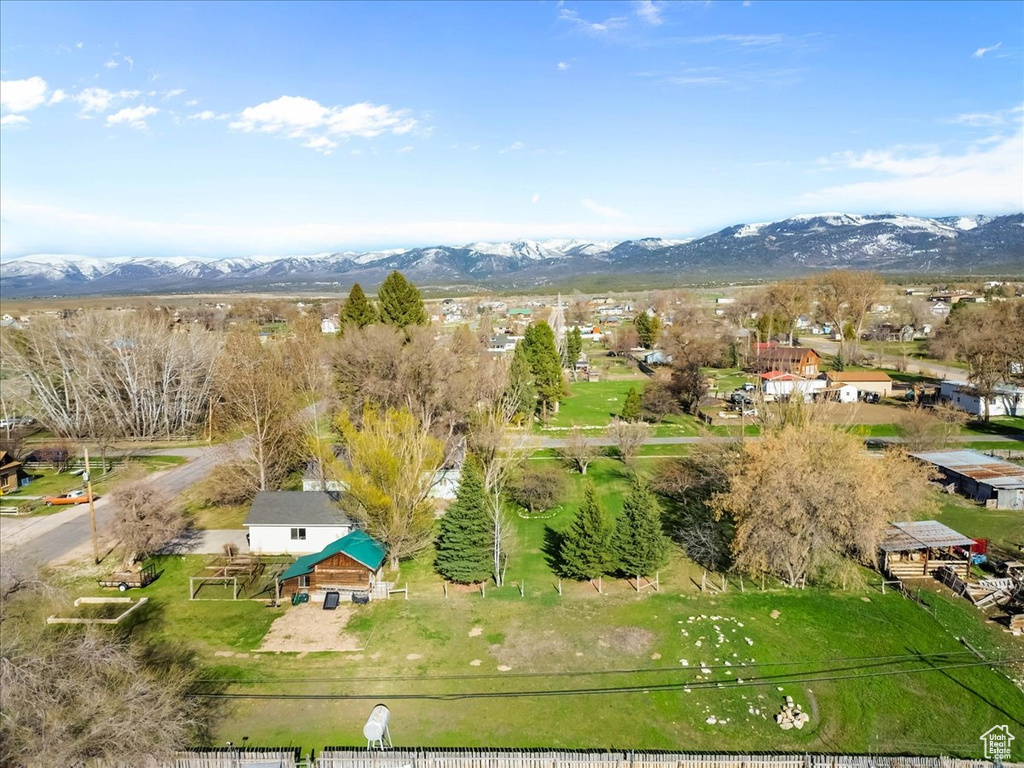 Aerial view featuring a mountain view