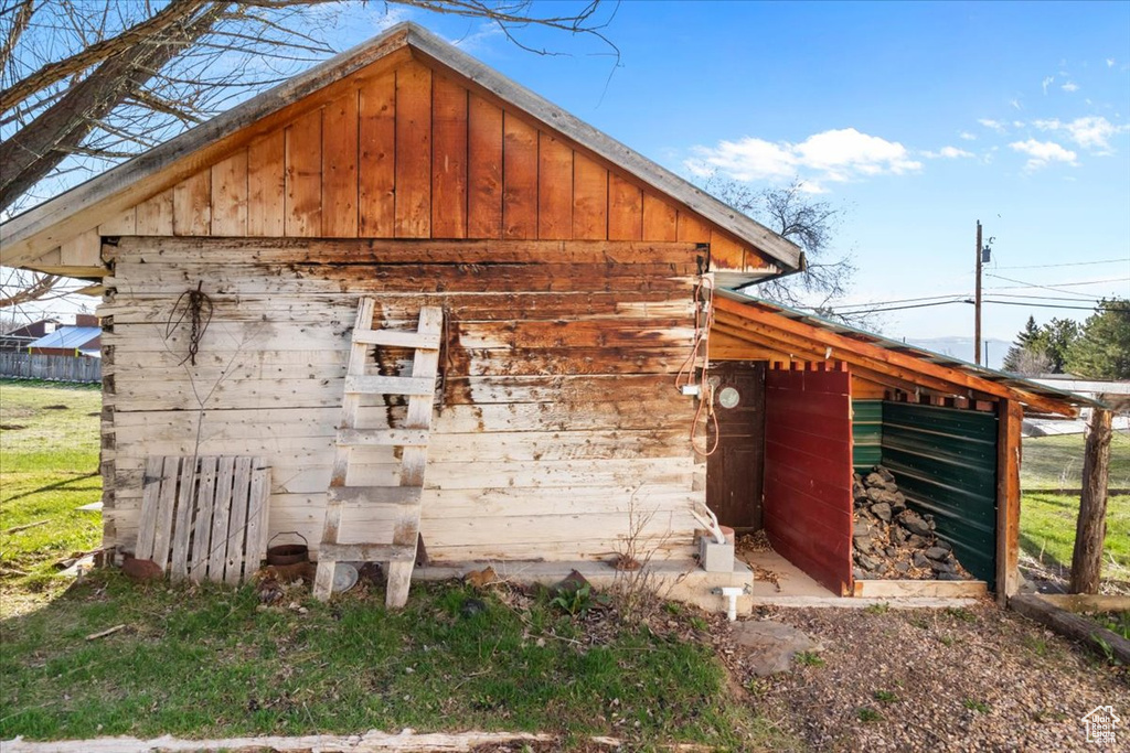 View of home\\\\\\\'s exterior featuring board and batten siding