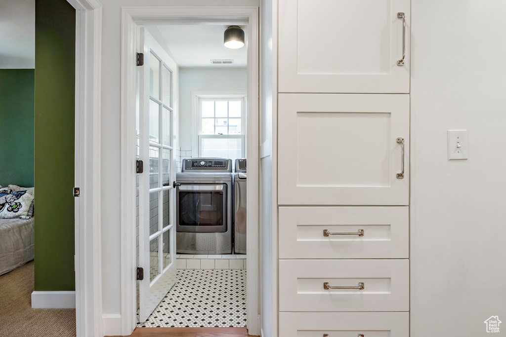 Storage area with independent washer and dryer