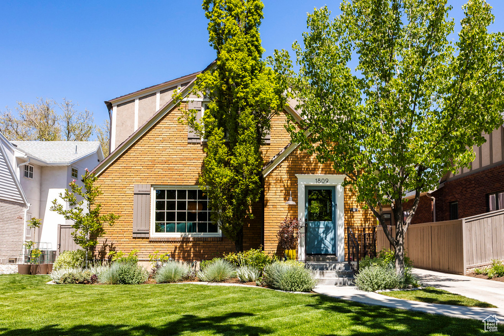 Tudor house with brick siding