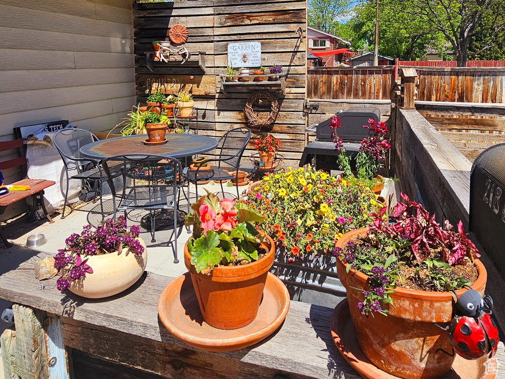 View of patio / terrace featuring a fenced backyard and outdoor dining space