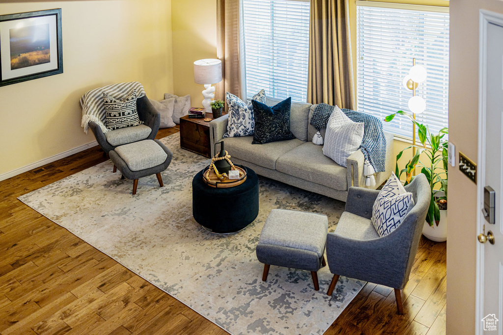 Living room with wood finished floors