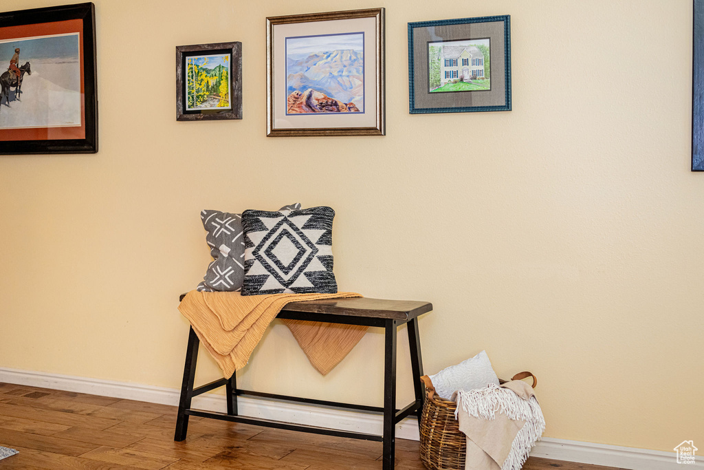 Detailed view of wood finished floors and baseboards
