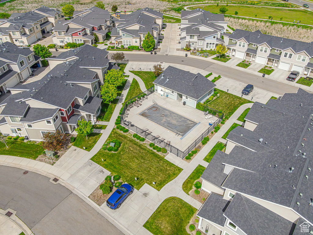 Aerial perspective of suburban area