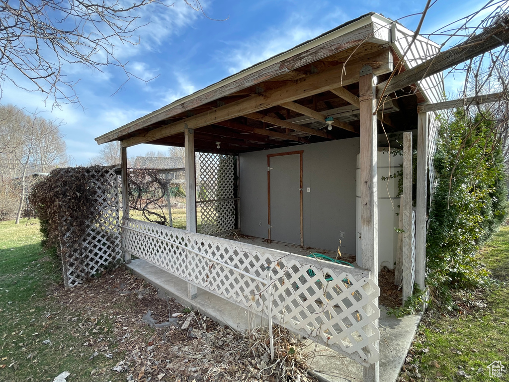Exterior space with an outdoor structure