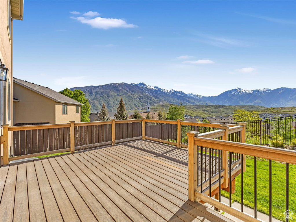 Deck featuring a mountain view
